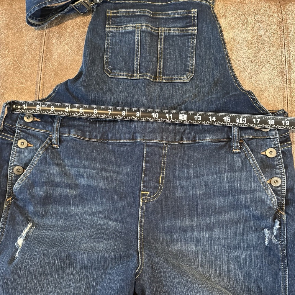 Torrid Denim Bib Overalls Womens Plus Size 18 Dark Wash Distressed Stretch - Picture 8 of 11
